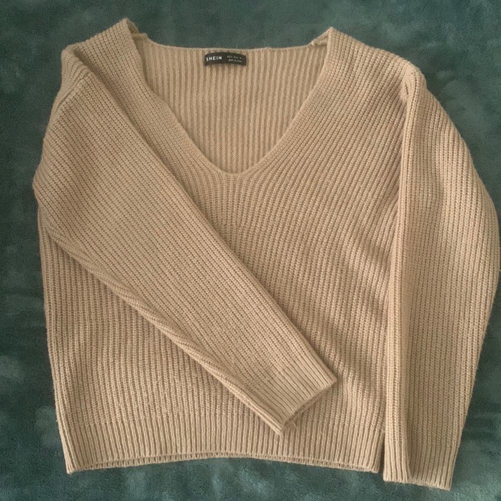SHEIN off the shoulder tan knitted sweater size small